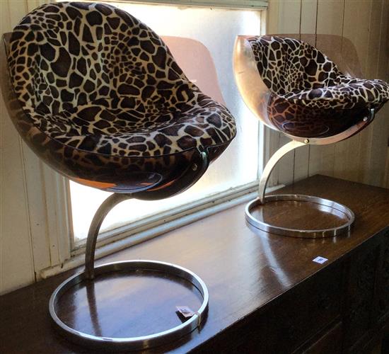 Boris Tabacoff for Mobilier Modulaire Moderne. A pair of perspex and steel sphere chairs, c.1970,
